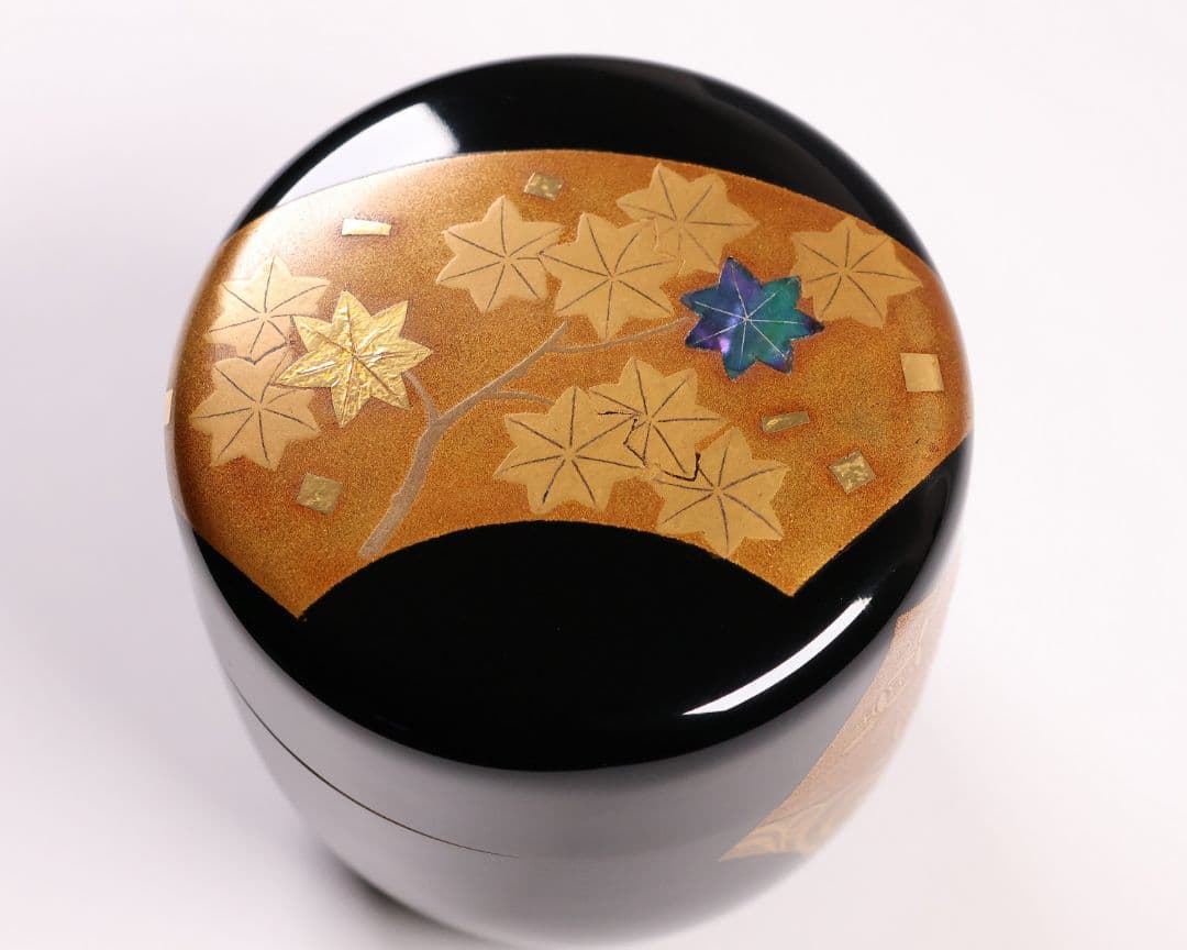 MA741 茶道具 輪島塗 一后一兆 立田川 大棗 金蒔絵 螺鈿 扇面 紅葉