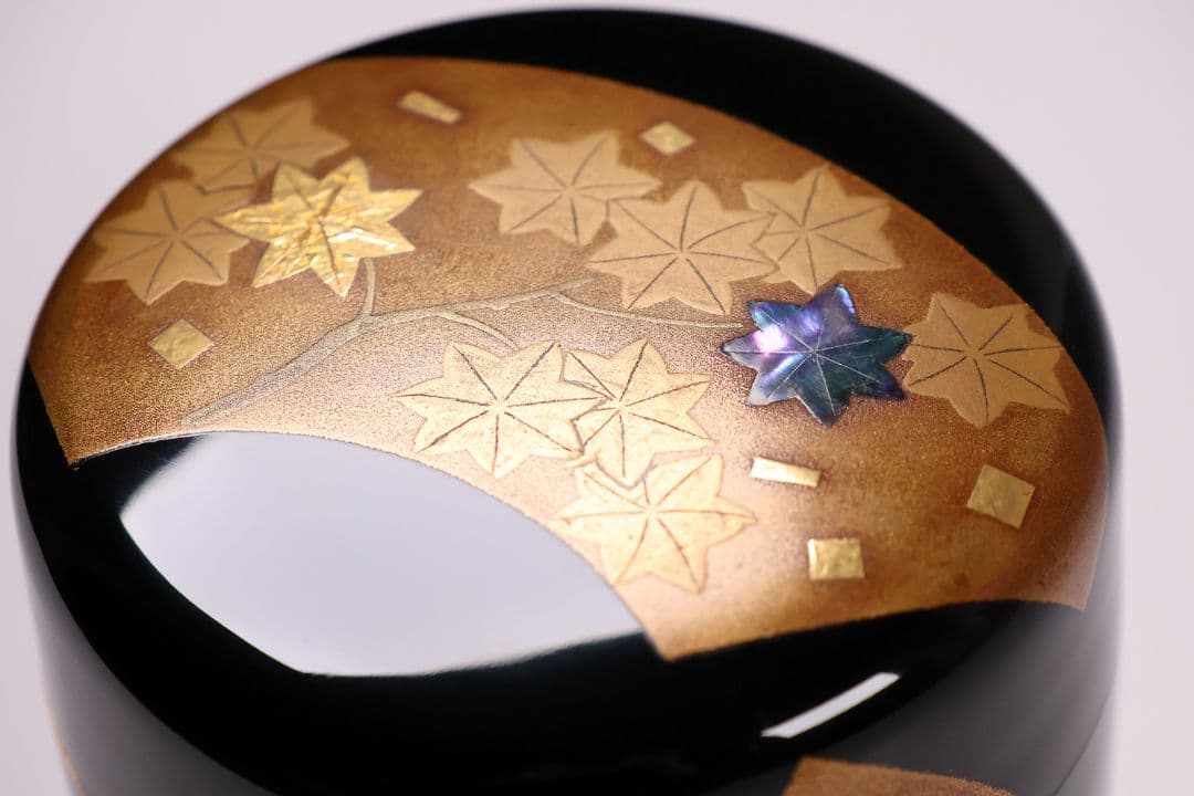 MA741 茶道具 輪島塗 一后一兆 立田川 大棗 金蒔絵 螺鈿 扇面 紅葉