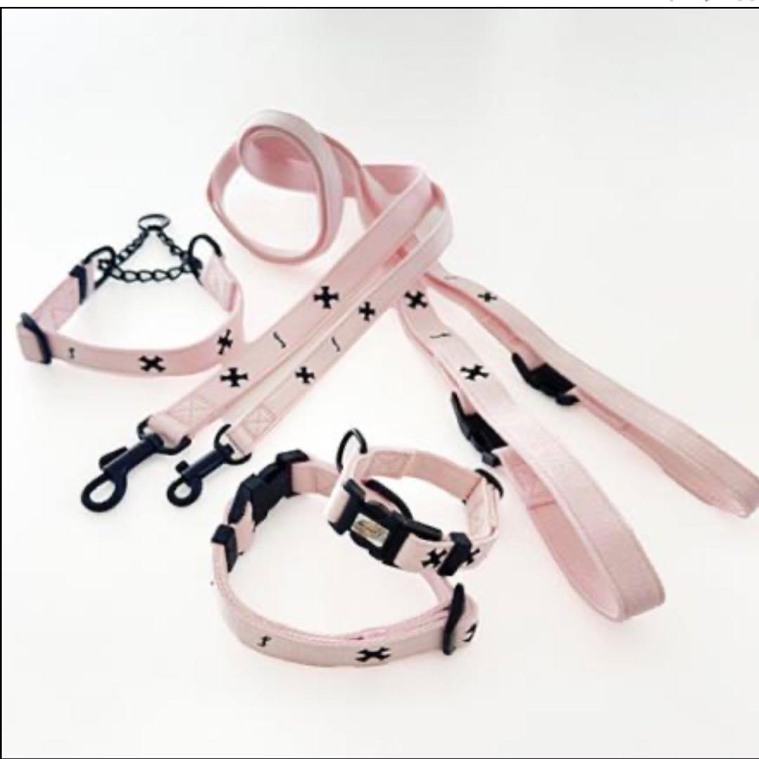 デザインエフ ＊ ピンクの犬用ハーフチョーク首輪とリードセット