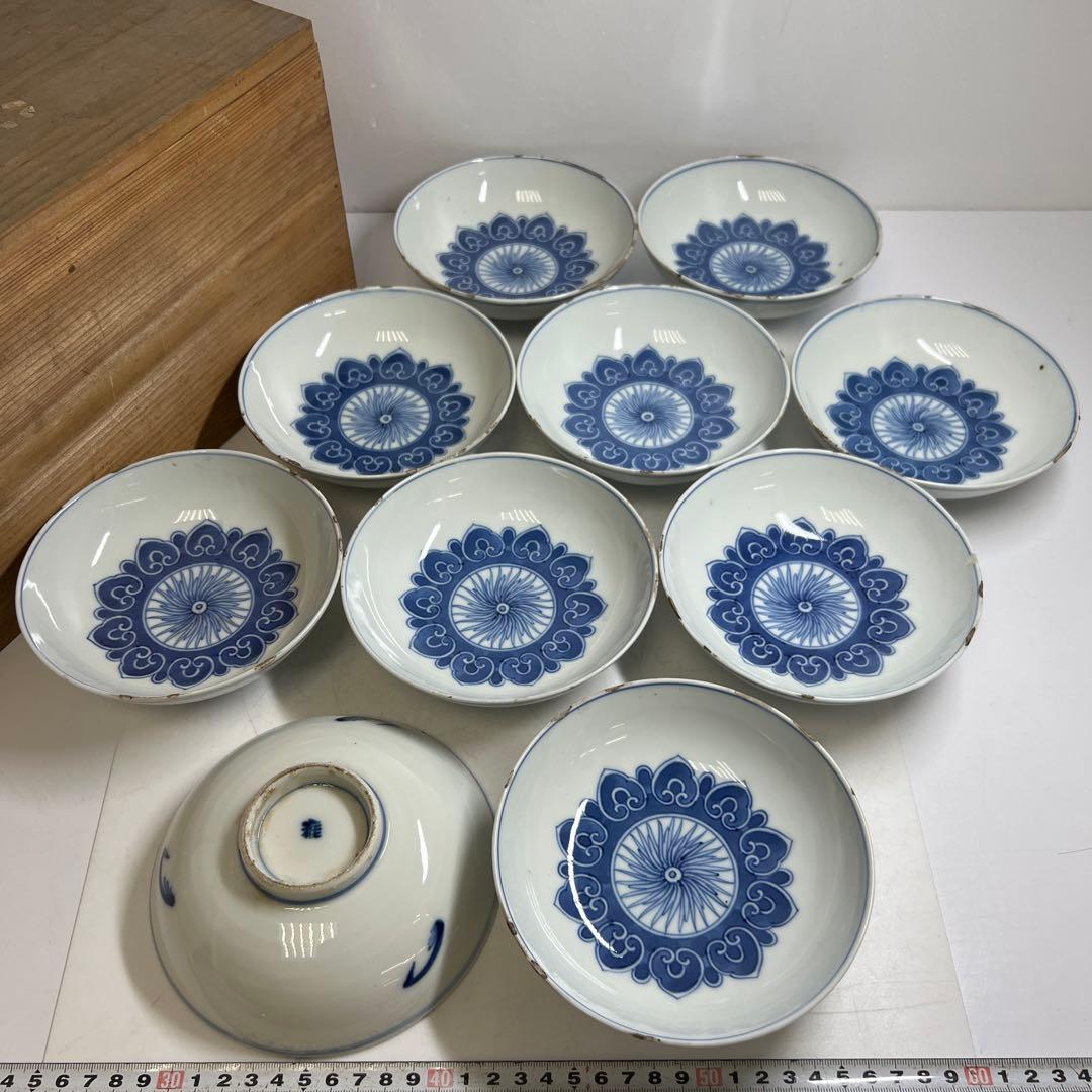 中国清時代　雅在銘　古染付青花鉢10客　木箱付　東Y7-0821⭐︎2Fトコエ