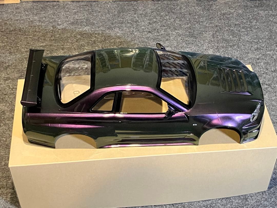 タミヤラジコンRC 日産スカイラインGT-R R34 塗装済スペアボディ偏光緑紫