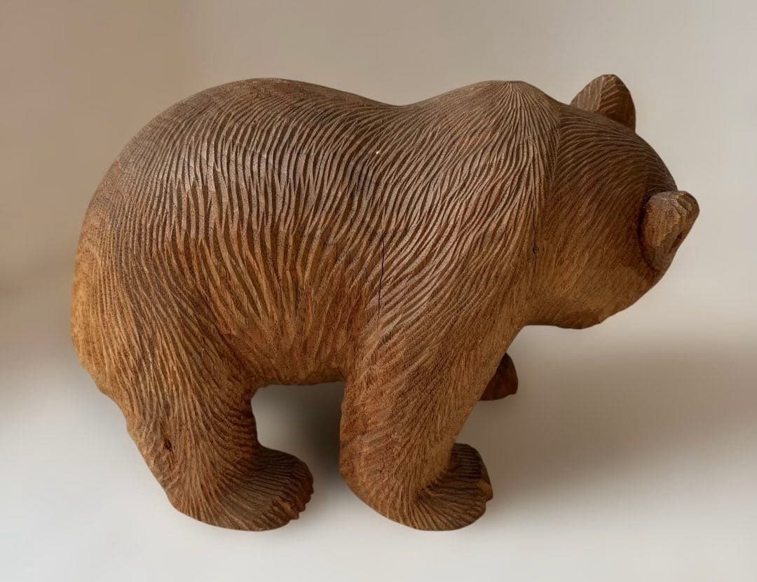 【希少品・2体セット】木彫　熊　座熊　台座付き　加藤貞夫　八雲