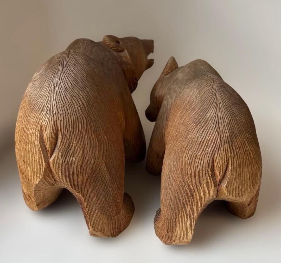 【希少品・2体セット】木彫　熊　座熊　台座付き　加藤貞夫　八雲