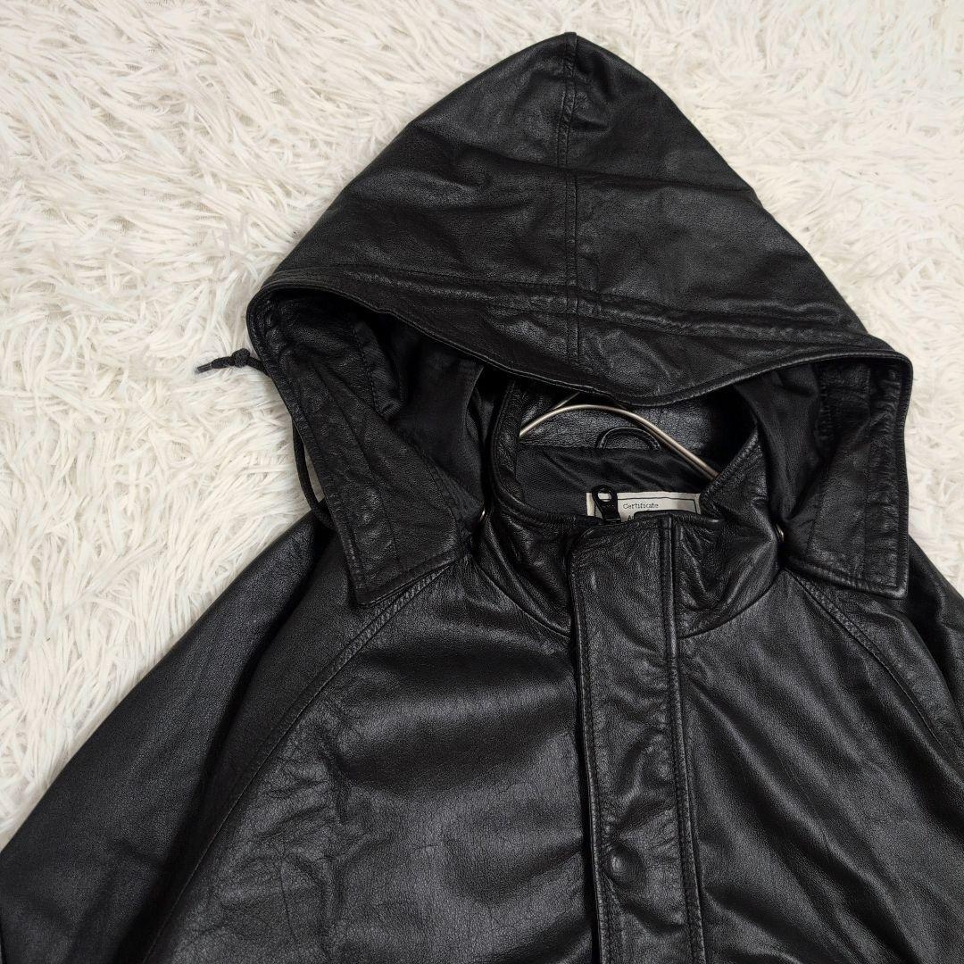 極美品✨️AVIREX レザージャケット フード付き 2way 牛革 ブラック