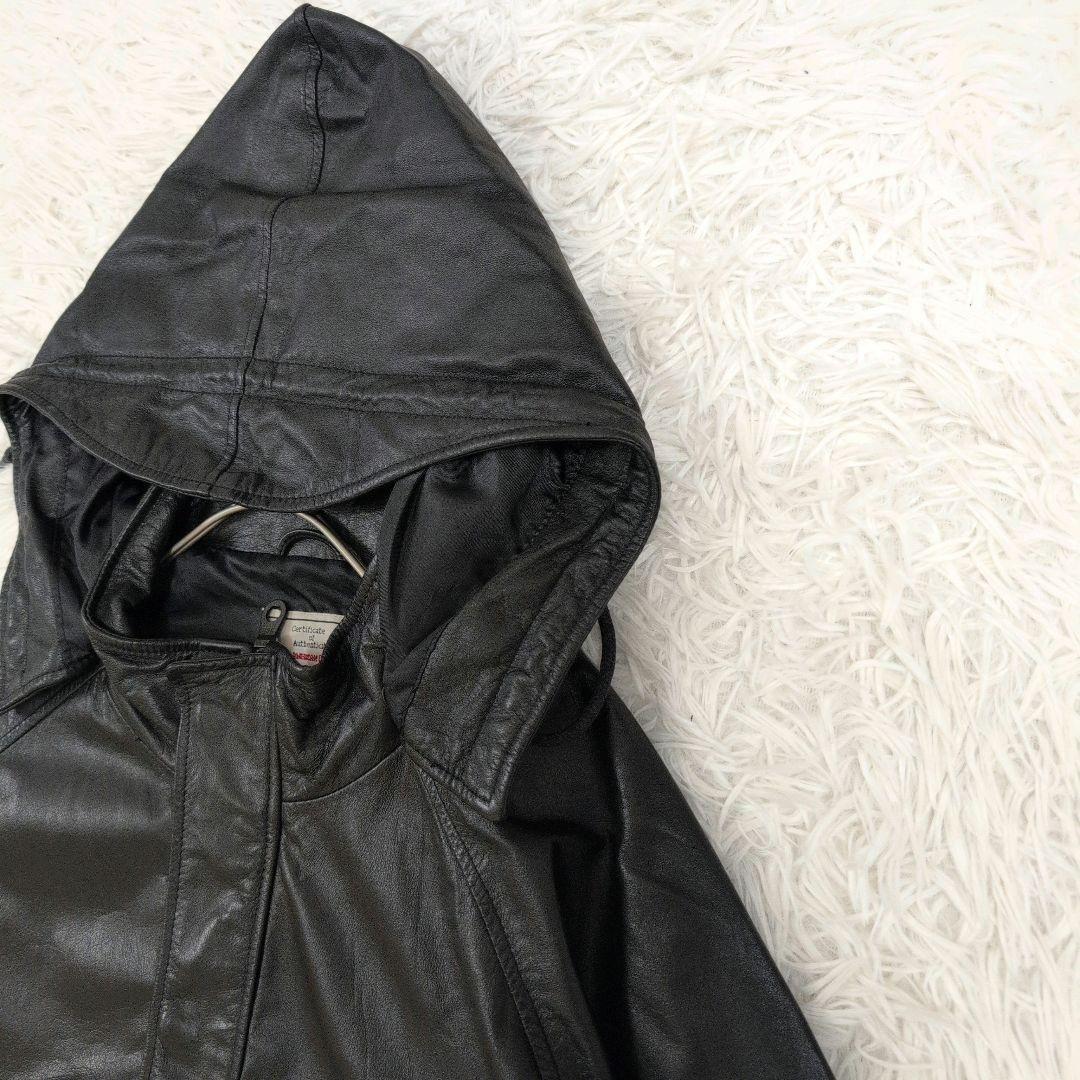 極美品✨️AVIREX レザージャケット フード付き 2way 牛革 ブラック