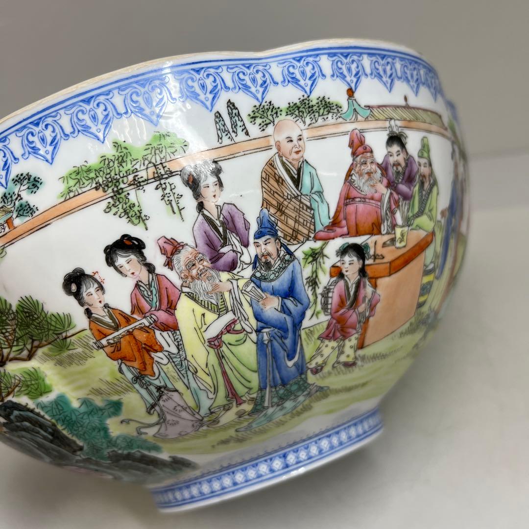 中国清時代　乾隆年製　白磁胎人物画　大鉢　27.2㎝　東さ7-0525④