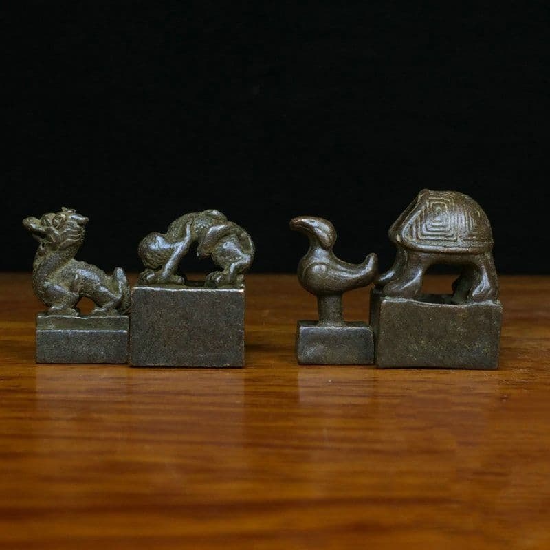 四大神獣 青龍 白虎 朱雀 玄武 神獣印章 子母章 書道具 文房具 工芸品 置物