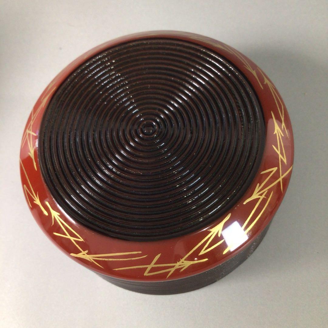 Ｒ８０５　棗　『中村湖彩作』『溜塗』『面朱松葉蒔絵』『中次棗』　共箱　茶道具