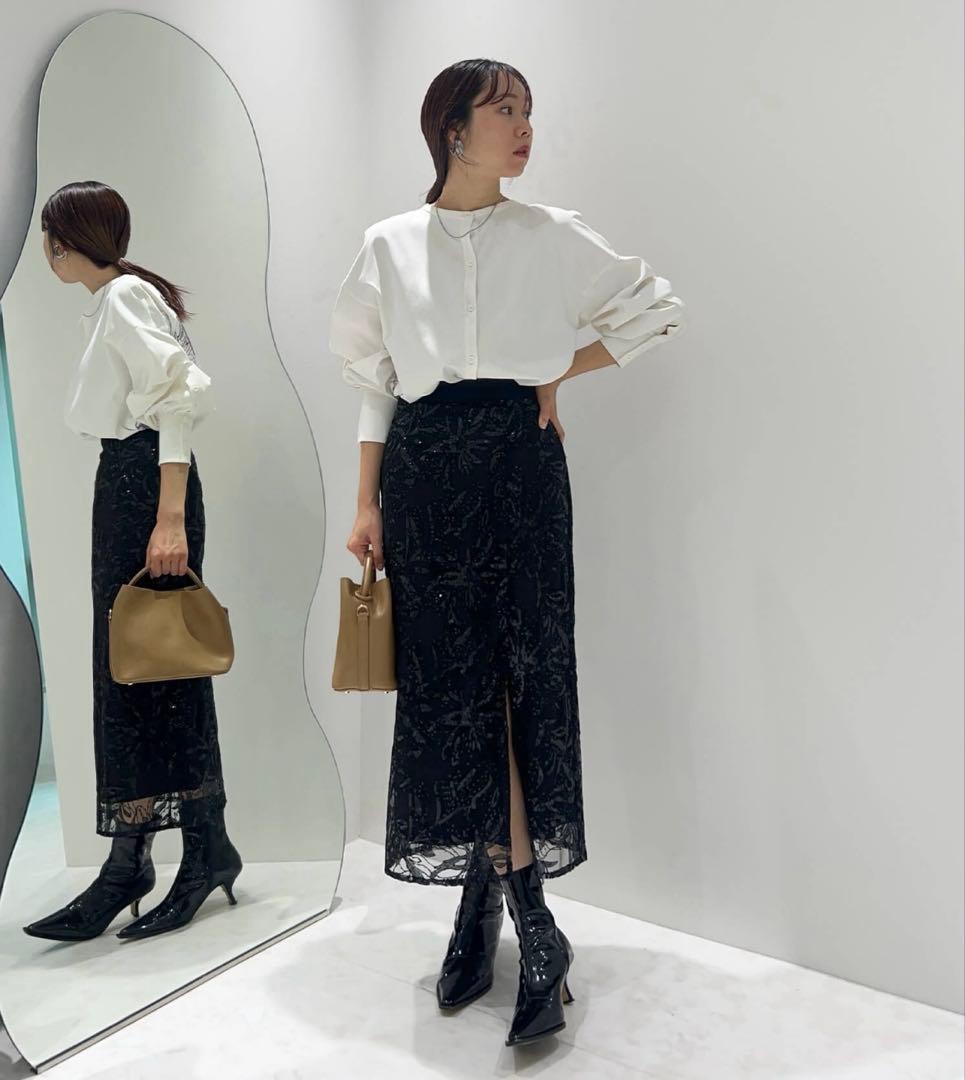 Leja シアーパフスリーブ花柄ドレス 2点セット