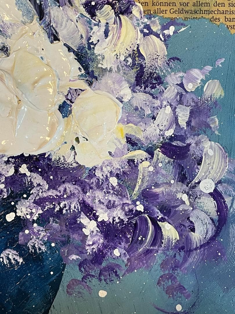 「真作」立川広己『パープルの花』静物画　油彩画　額装　サイン有り　F6号