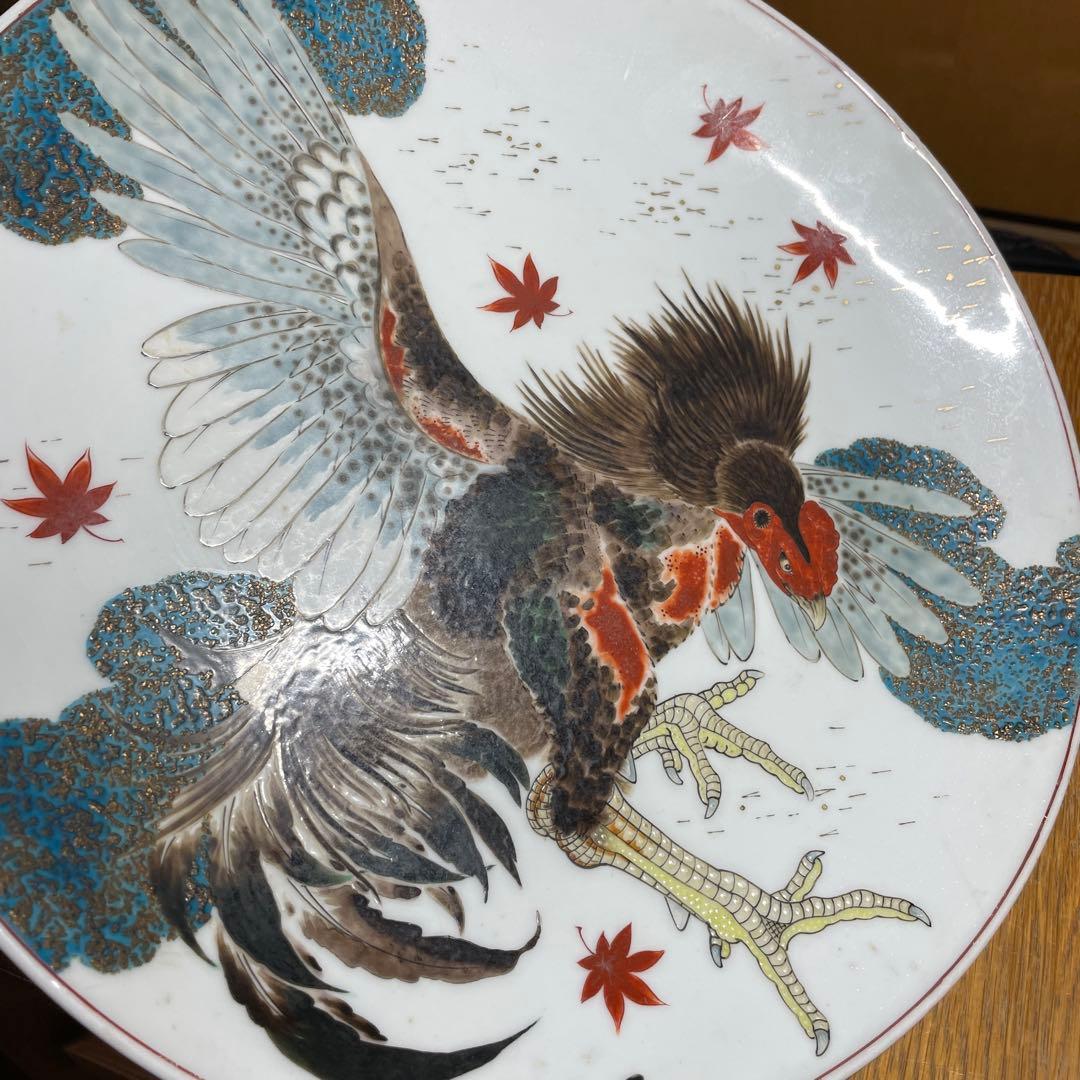 有田焼　初代　松本佩山　軍鶏の図皿　箱なし