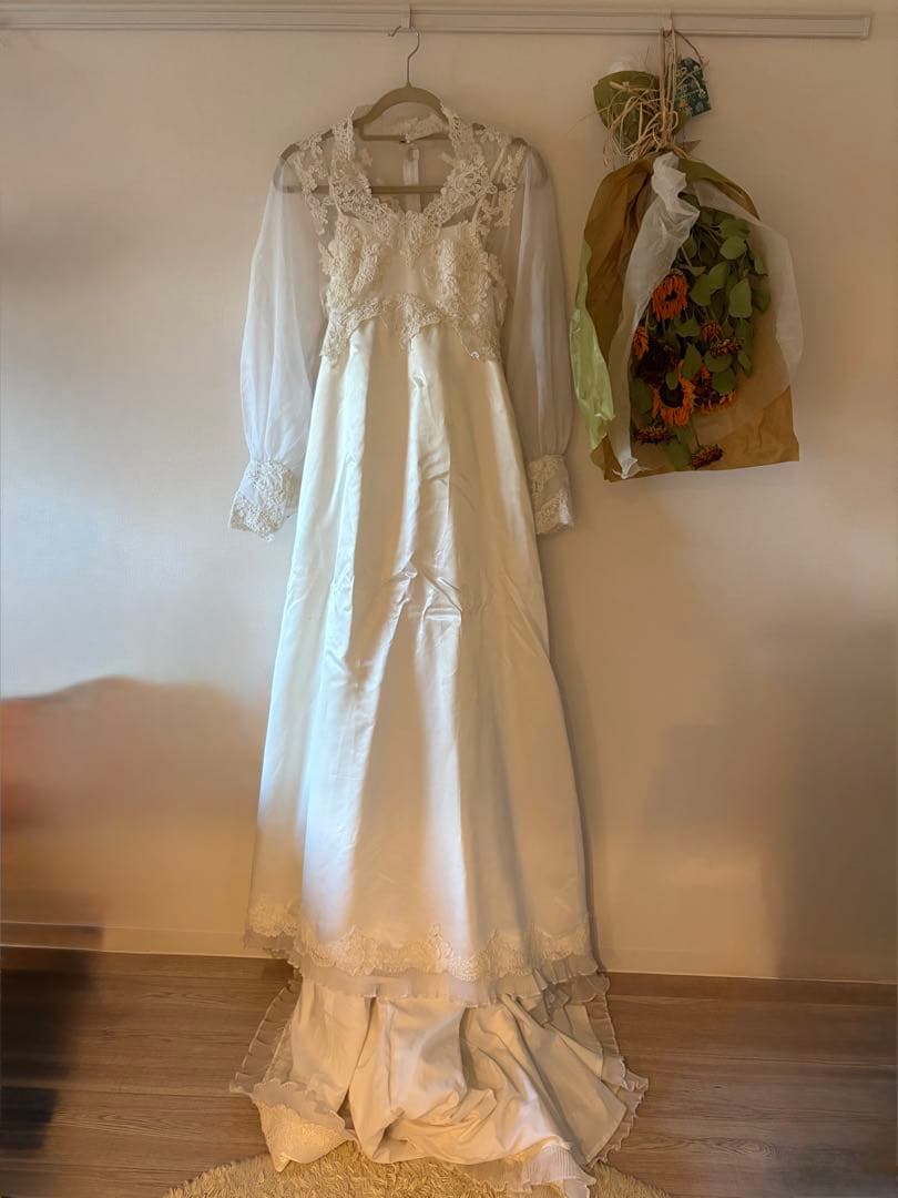 アイボリー レース装飾 ドレス　ヴィンテージドレス