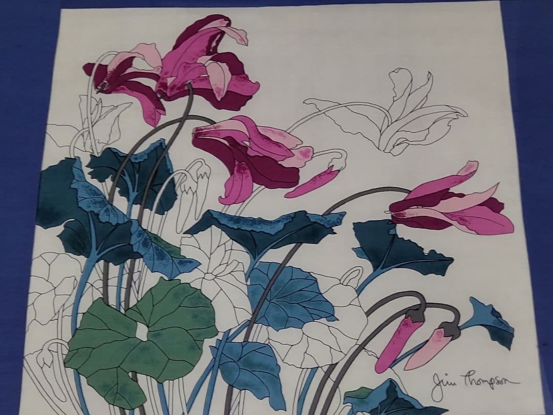 ★最終価格 ジムトンプソン タイシルク クッションカバー 額装 57cm 花柄