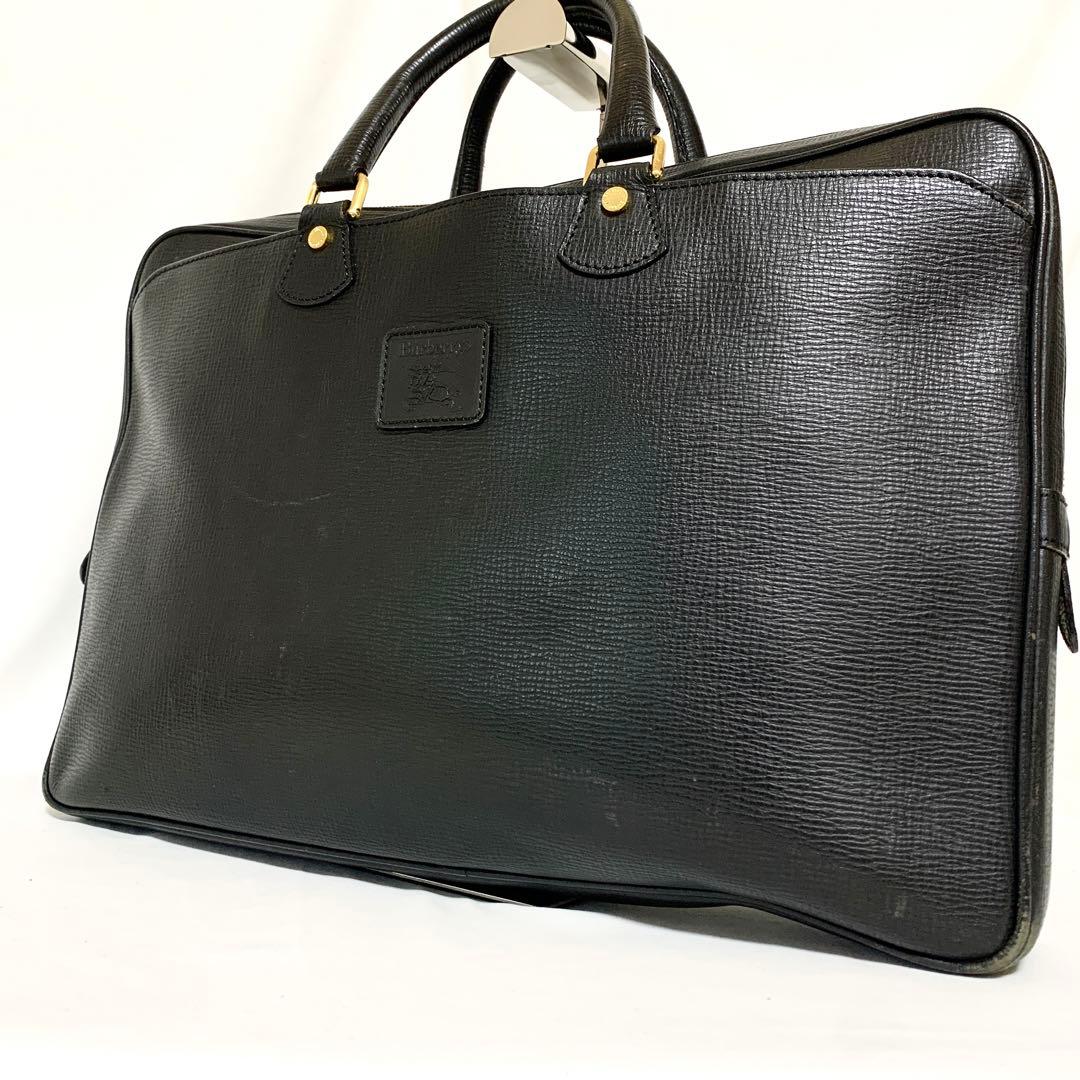良品✨ バーバリー ヴィンテージチェック　ビジネスバッグ　シボ革　ブラック