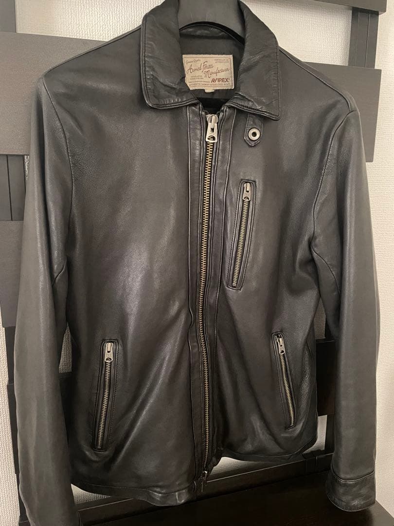 AVIREX ブラック シングルライダースジャケット L 6161063 羊革