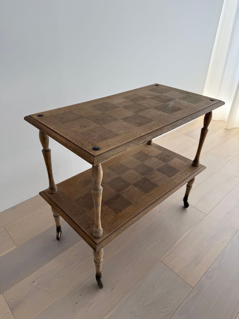 木製アンティーク2段式 キャスター付きワゴン　フランスアンティーク