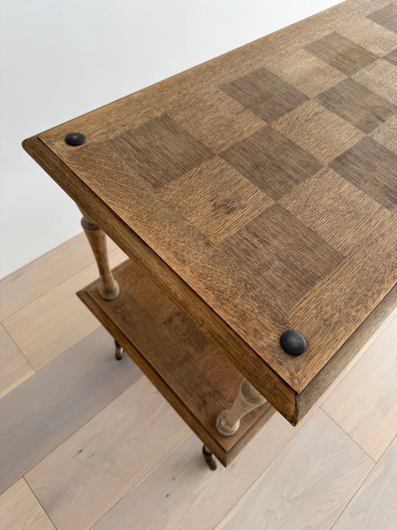 木製アンティーク2段式 キャスター付きワゴン　フランスアンティーク