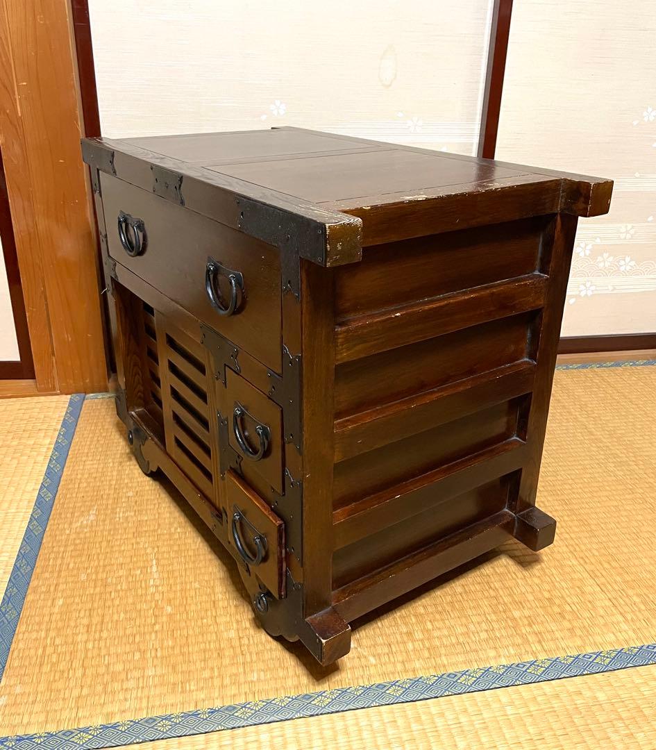 希少 アンティーク 車箪笥 棚 収納棚 和家具 キャビネット 古家具 大正 箪笥