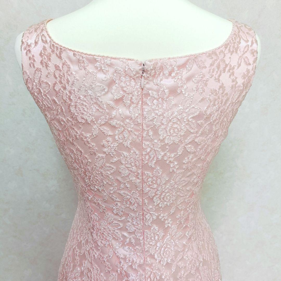 【美品】ジュネビビアン 総レース刺繍 ロングドレス イブニングドレス ピンク M