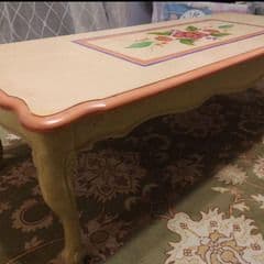 花柄装飾の猫足長方形テーブル