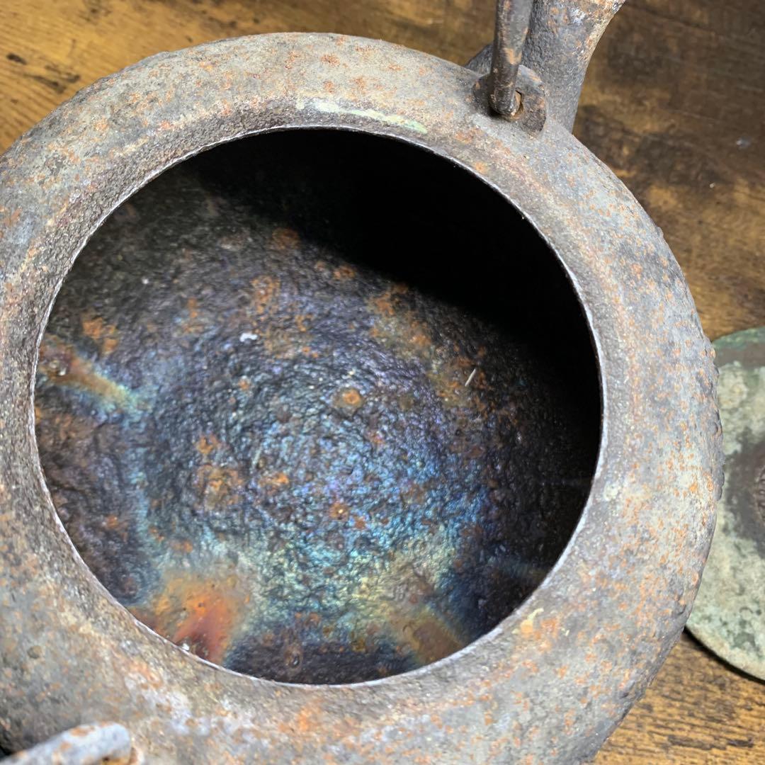 K777⭐︎かなり古い 南部鉄器 梅に鳥 花鳥象嵌 鉄瓶 在銘 江戸期