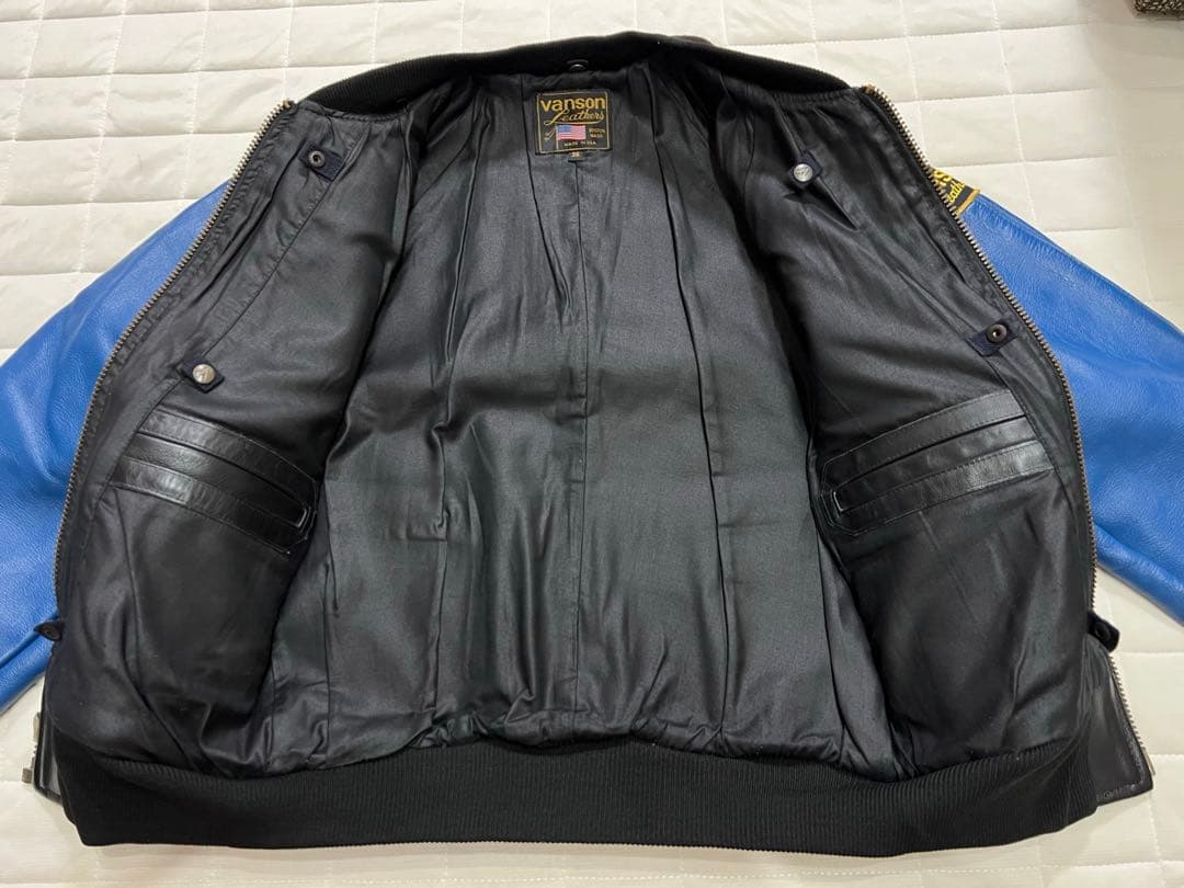 VANSON レザージャケット TJV バンソン青　黒 サイズ36 Sサイズ相当