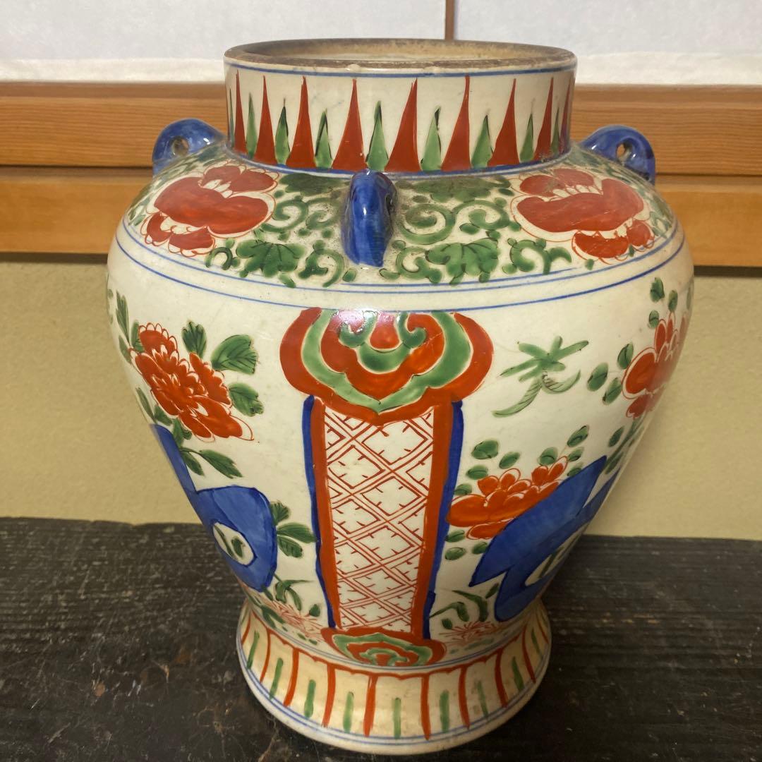 中国赤絵四耳壺30cm17cm
