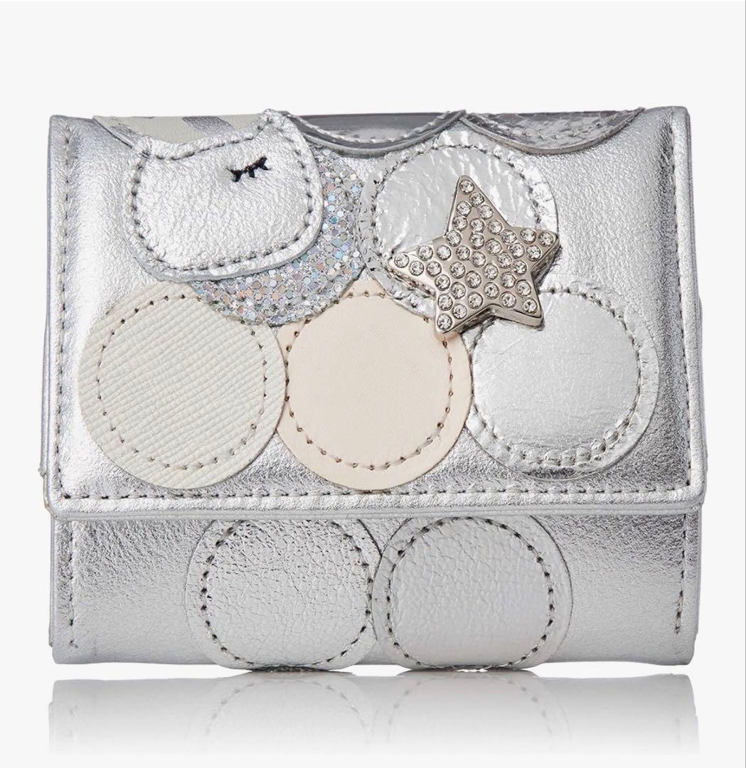 ツモリチサト 二つ折り 財布 マルチドット 羊革 ミニ コンパクト シルバー