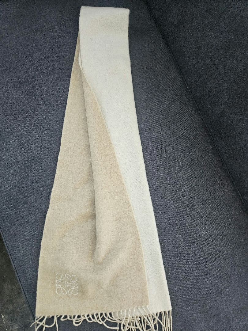 【LOEWE】 ウールマフラー ベージュ ホワイト