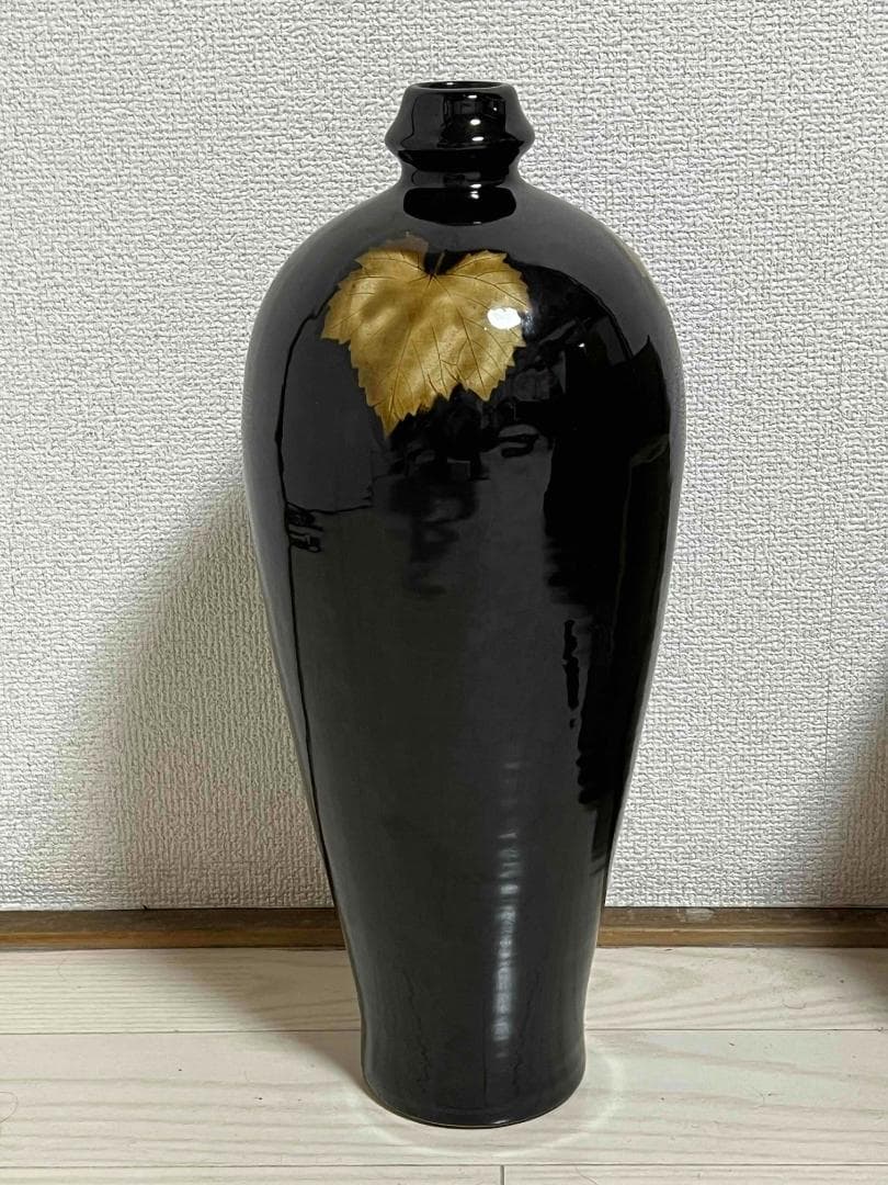 南宋時代　木葉天目大梅瓶 黑釉 吉州窯花瓶 大瓶 唐物　希少貴重(B-73)