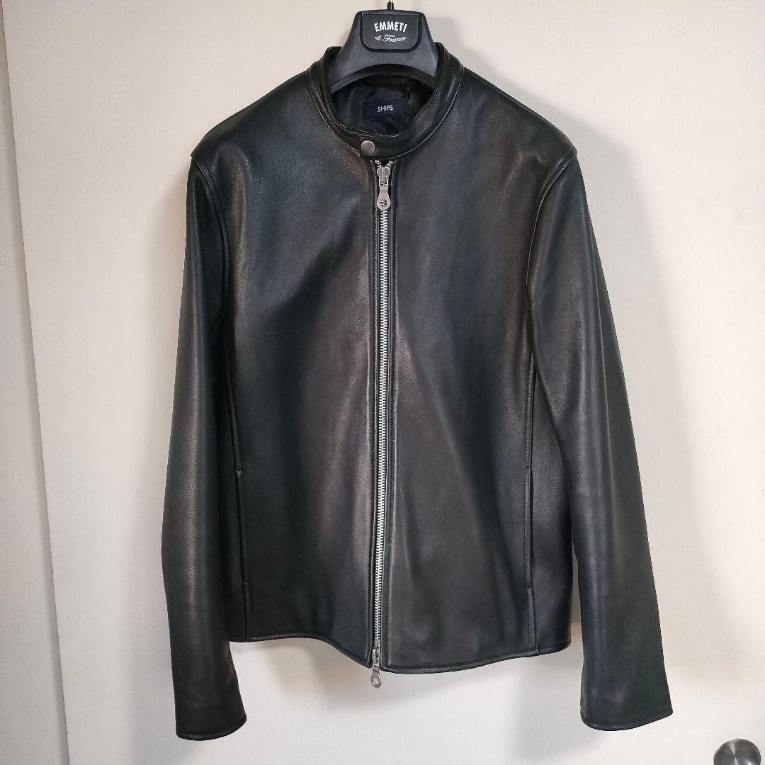 【美品】SHIPS シップス　本革ラムレザージャケット シングル黒Ｌ