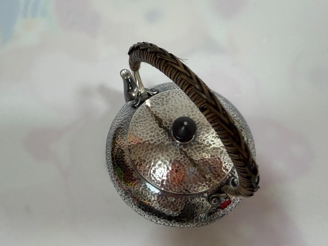 純銀製 龍鳳文 鎚目紋 湯沸 銀瓶 煎茶道具