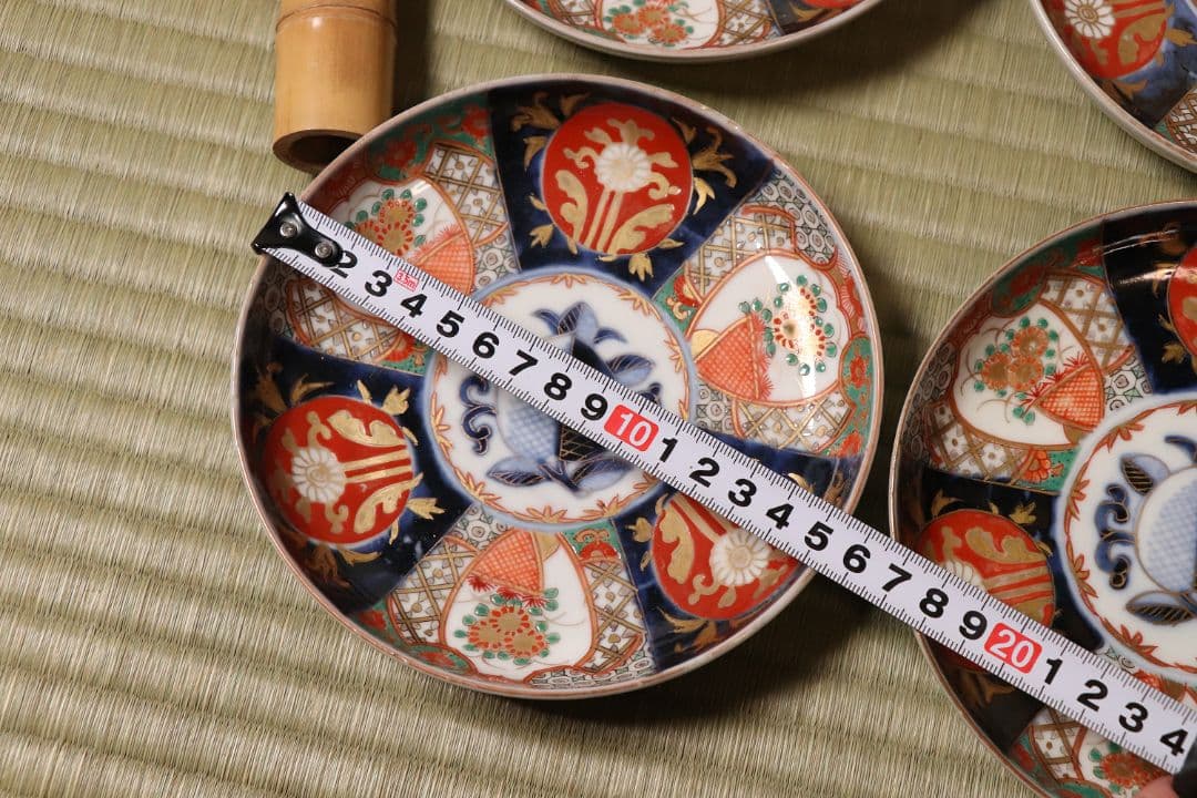 【CM48】古伊万里 色絵 五寸皿 四客 中皿 金彩 錦手 柘榴 花篭 草花