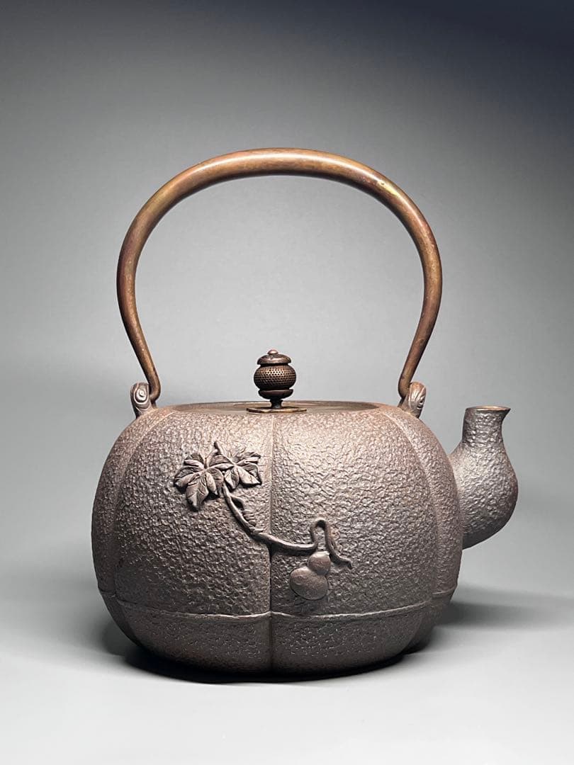 古美術　南部鉄器　鉄瓶　南瓜形　かぼちゃ　鉄分補給　IH直火対応1.2L　茶道具