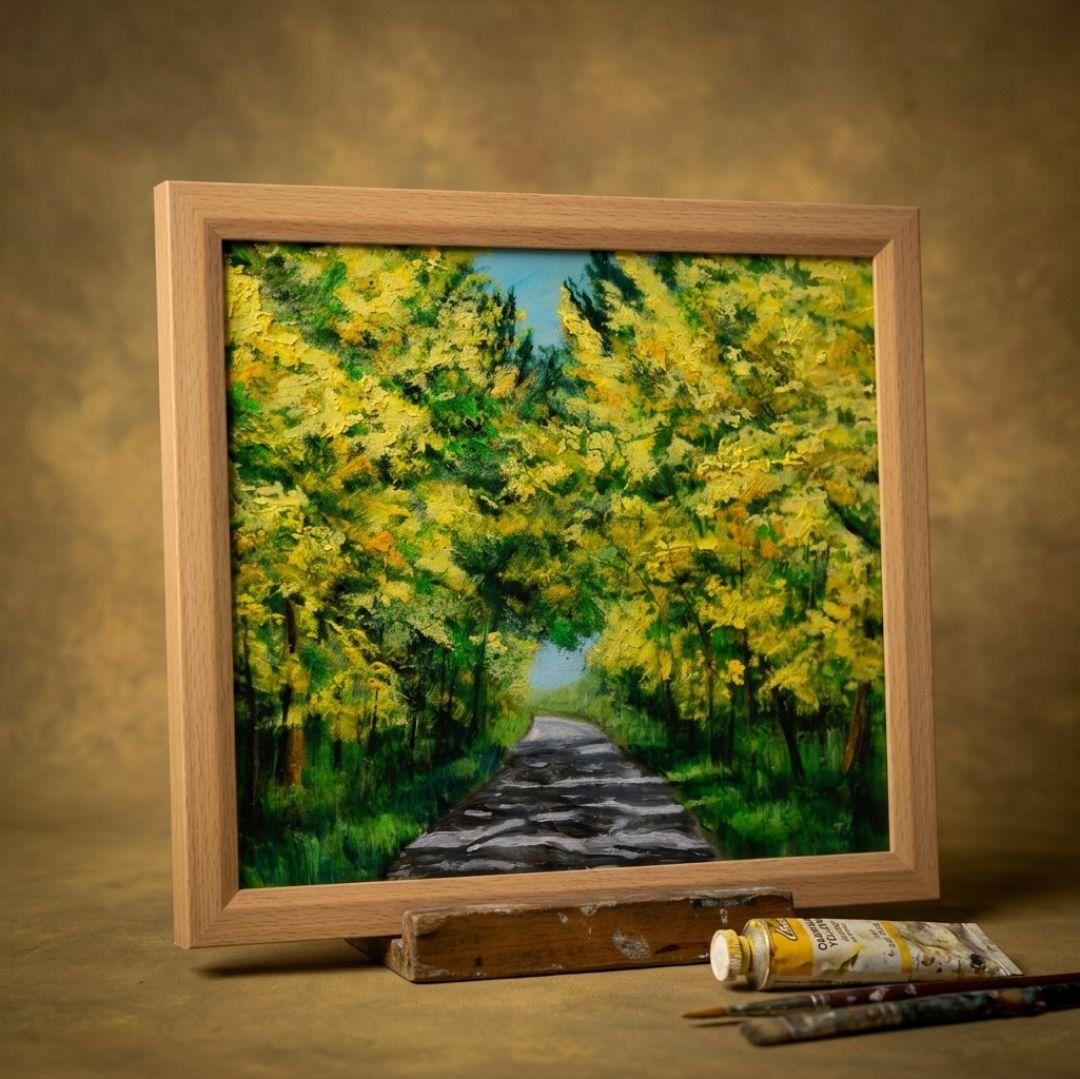 油絵 油彩 油彩画 絵 絵画 【ミモザのトンネル】