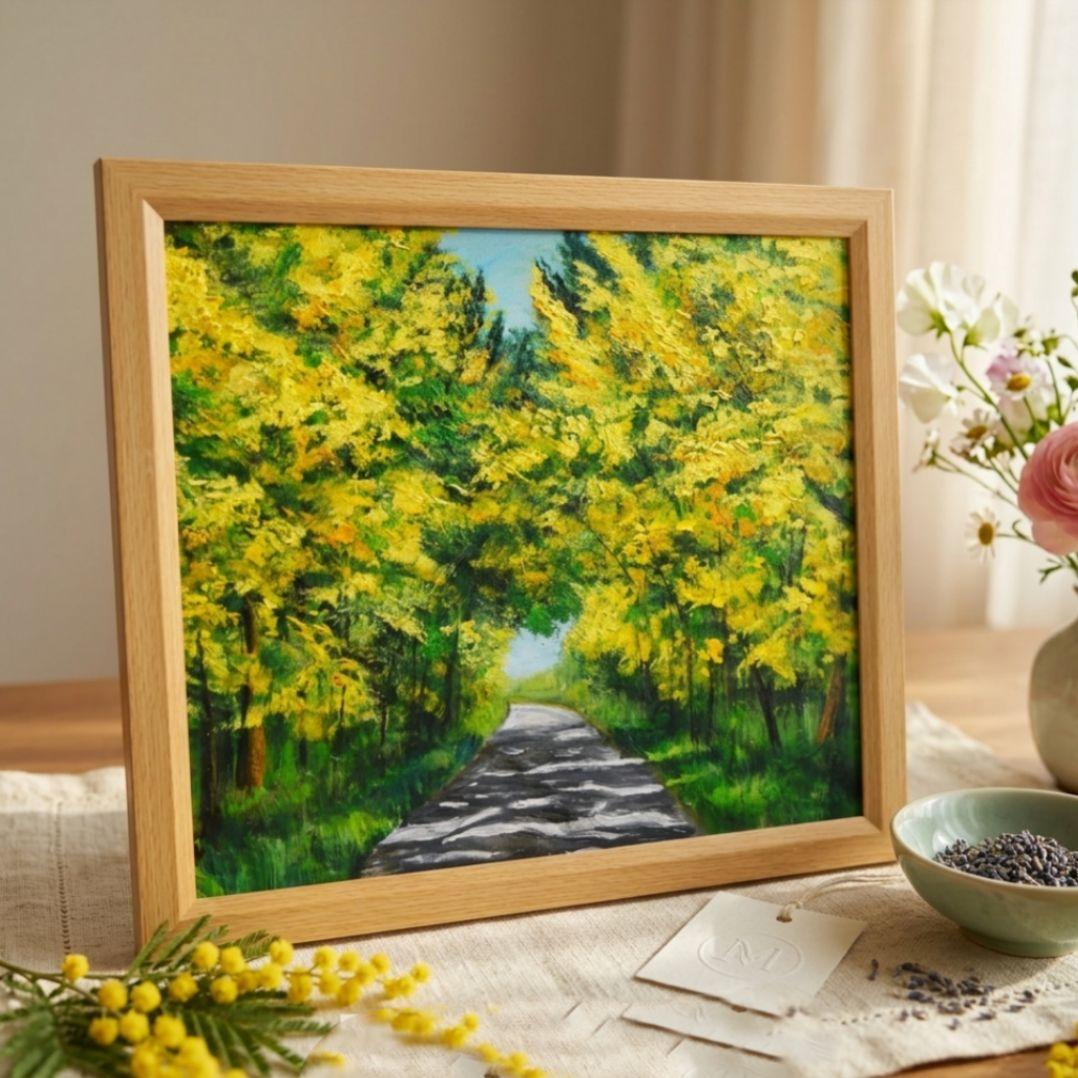 油絵 油彩 油彩画 絵 絵画 【ミモザのトンネル】