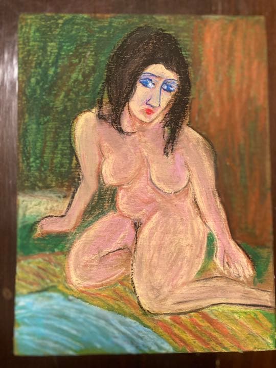 モジリアニの裸婦の模写、パステル画、表裏に描いてます、