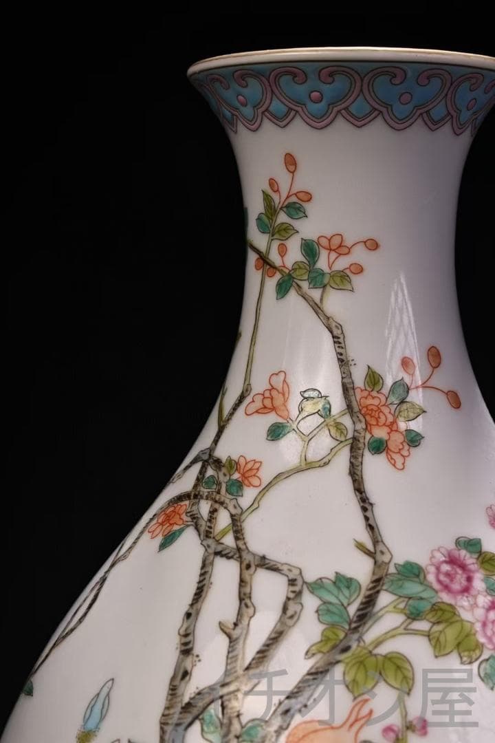 中国古美術 珍品旧蔵 粉彩 花瓶 清朝風 純手描き陶磁器 飾壺 茶道具 書斎置物