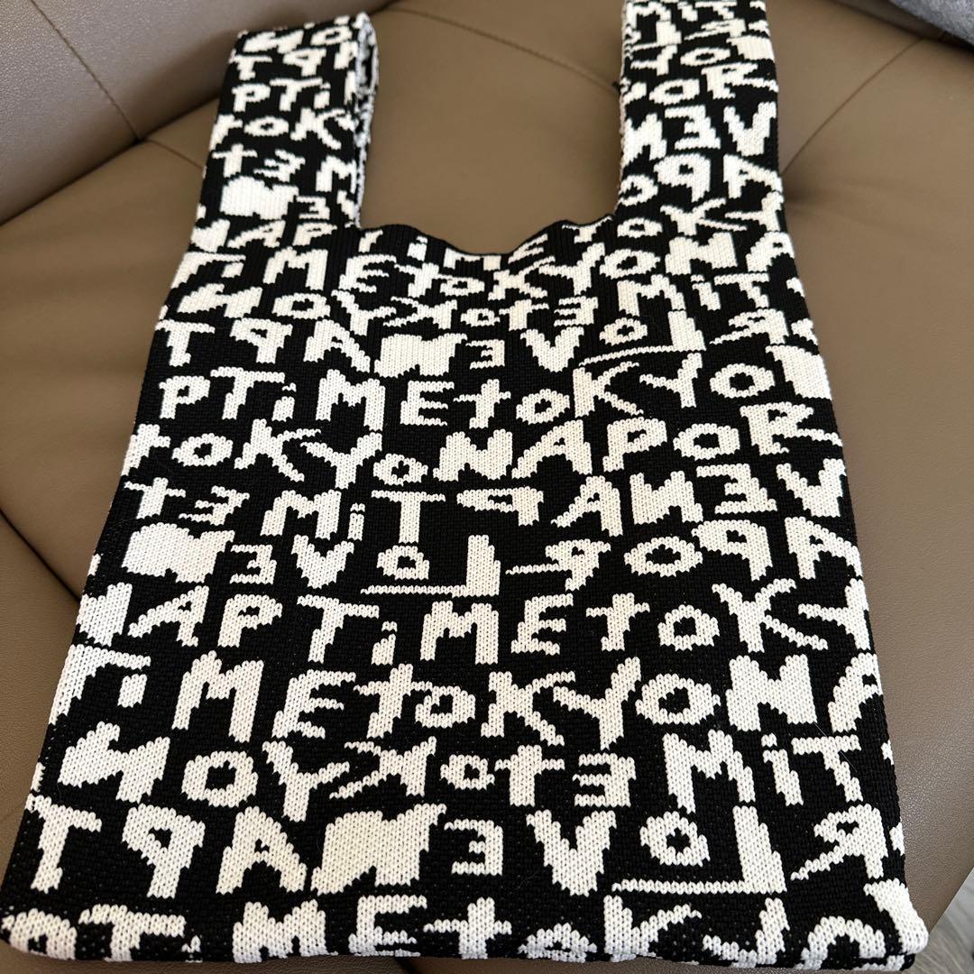 Nissy NAPTIME ニットトートバッグ 黒白文字デザイン