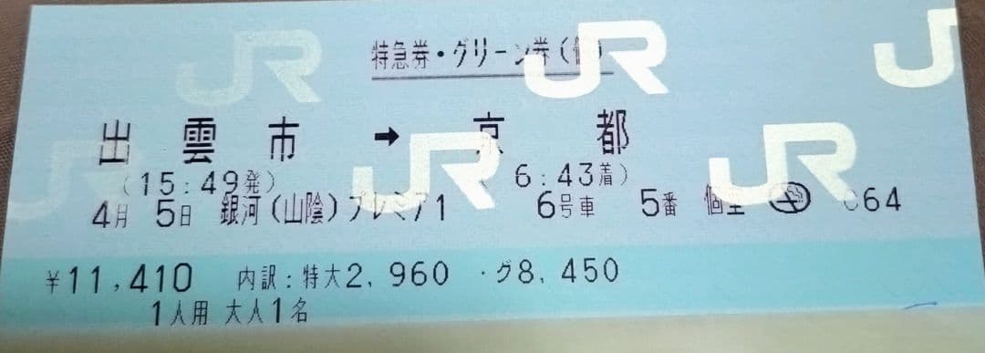 使用済記念切符！WESTEXP銀河号　プレミア１個室