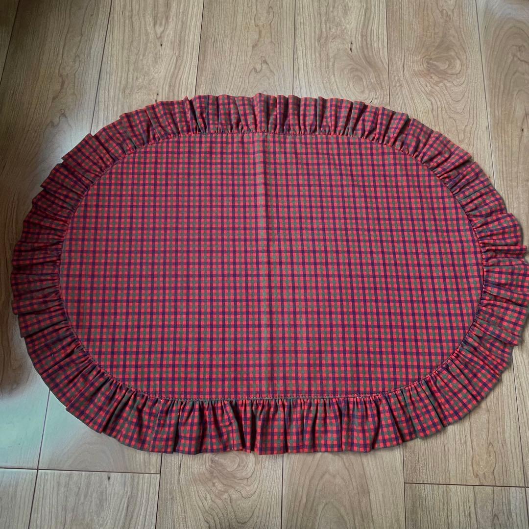 1324.カフェマット50×71 ファミリアのようなチェック　ハンドメイド犬