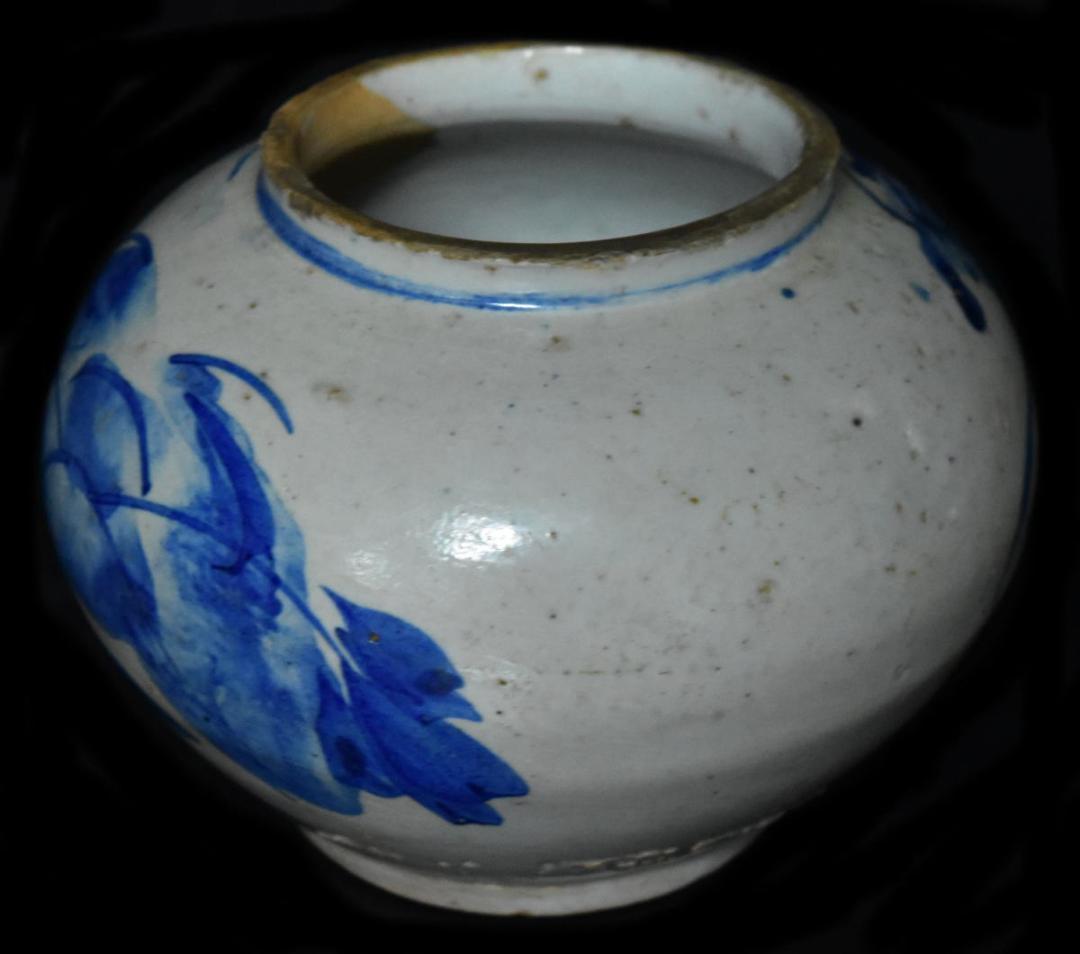 李朝小壺 江戸期 染付 朝鮮 韓国 茶道具 水指 焼物 入手困難WWTT119