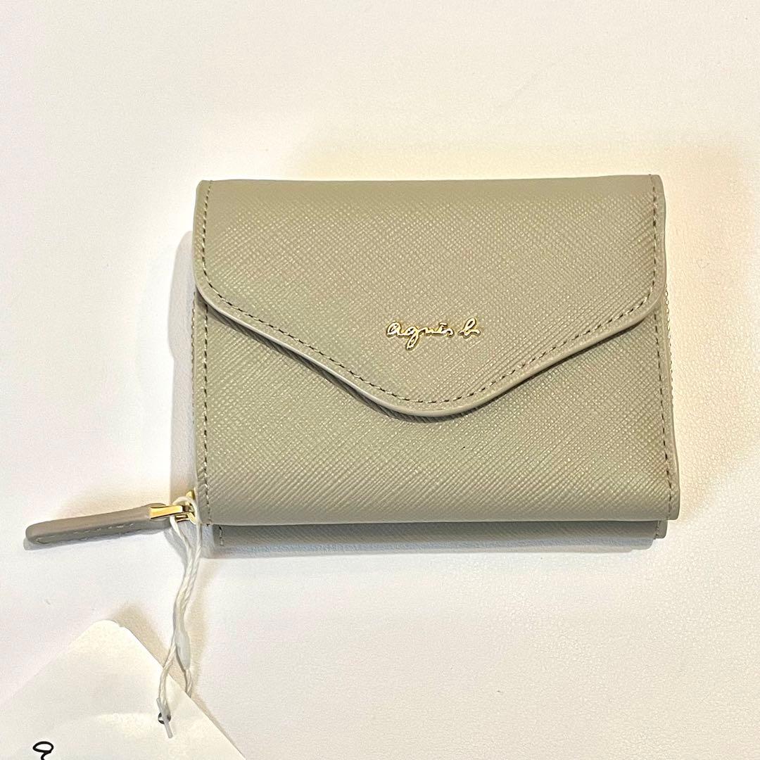 新品未使用✨agnes b. 折り財布 三つ折り ロゴ金具 レザー ベージュ