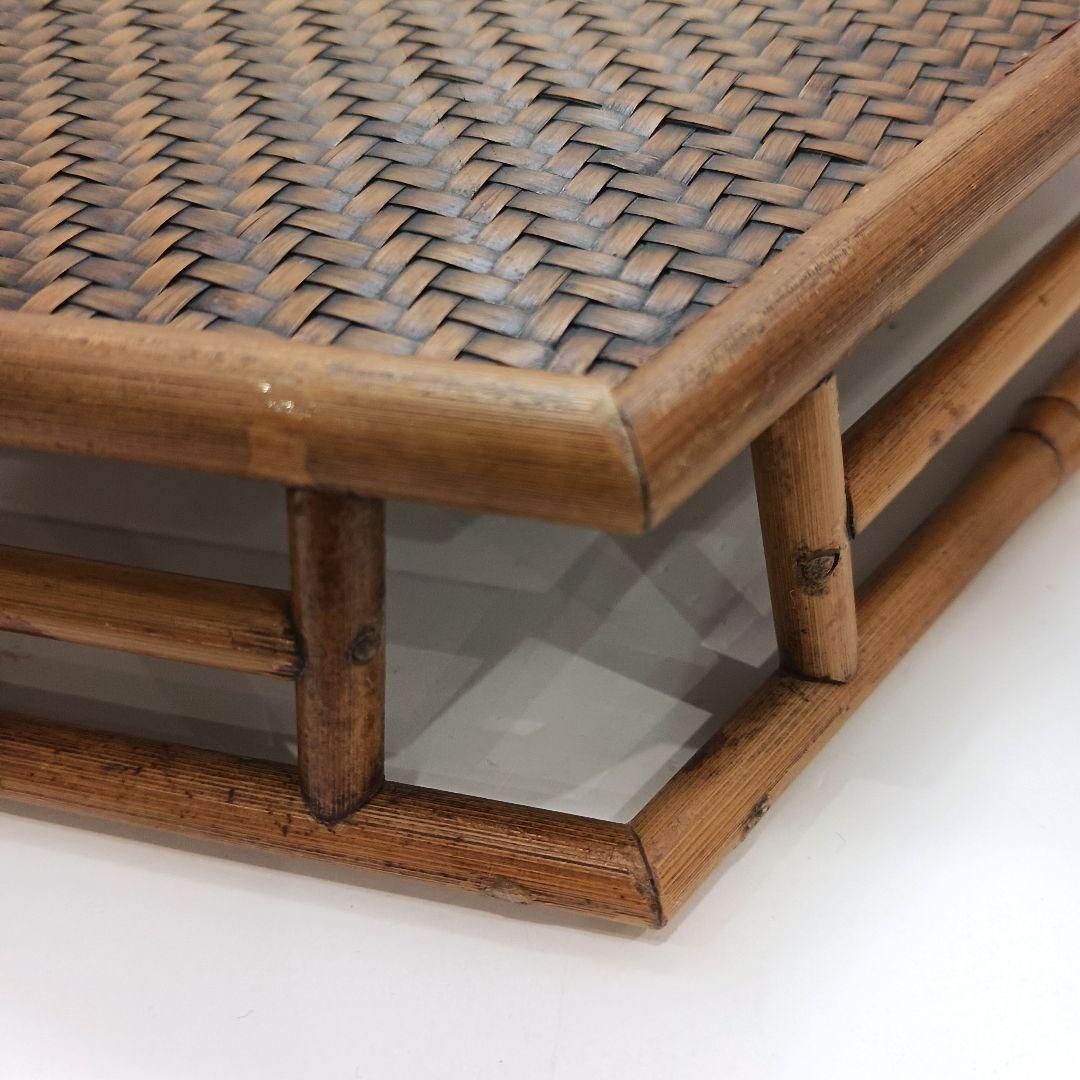 Y179 煎茶道具 紅斑竹 網代網 六角煎茶盆 茶盆　ma　の