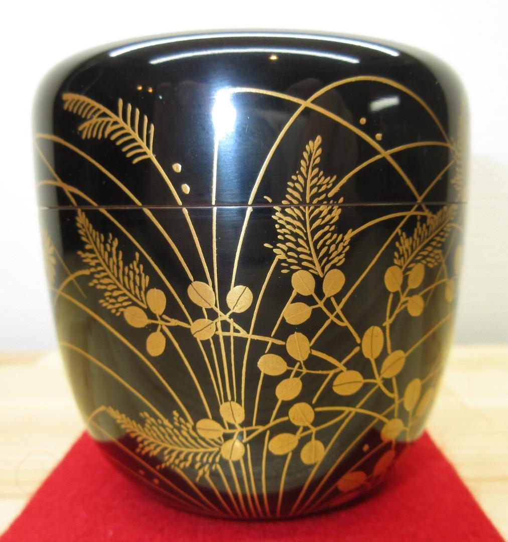 送料込【逢絢亭】茶道具 大棗 京塗 秋野蒔絵 真塗 木製 塗師 川端近左 共箱