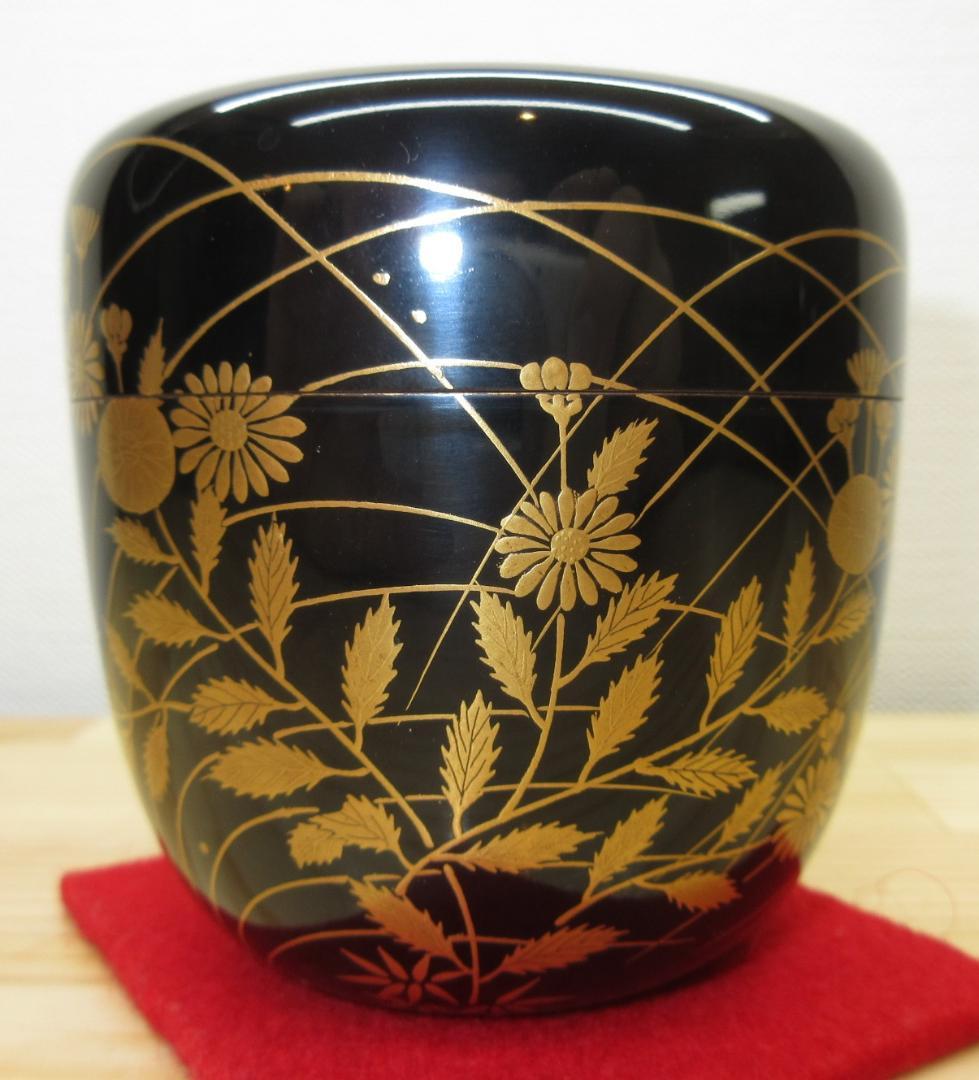 送料込【逢絢亭】茶道具 大棗 京塗 秋野蒔絵 真塗 木製 塗師 川端近左 共箱