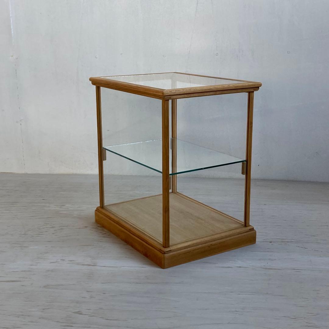 古い木製 小振り ガラスケース 2段 卓上ショーケース 扉なし