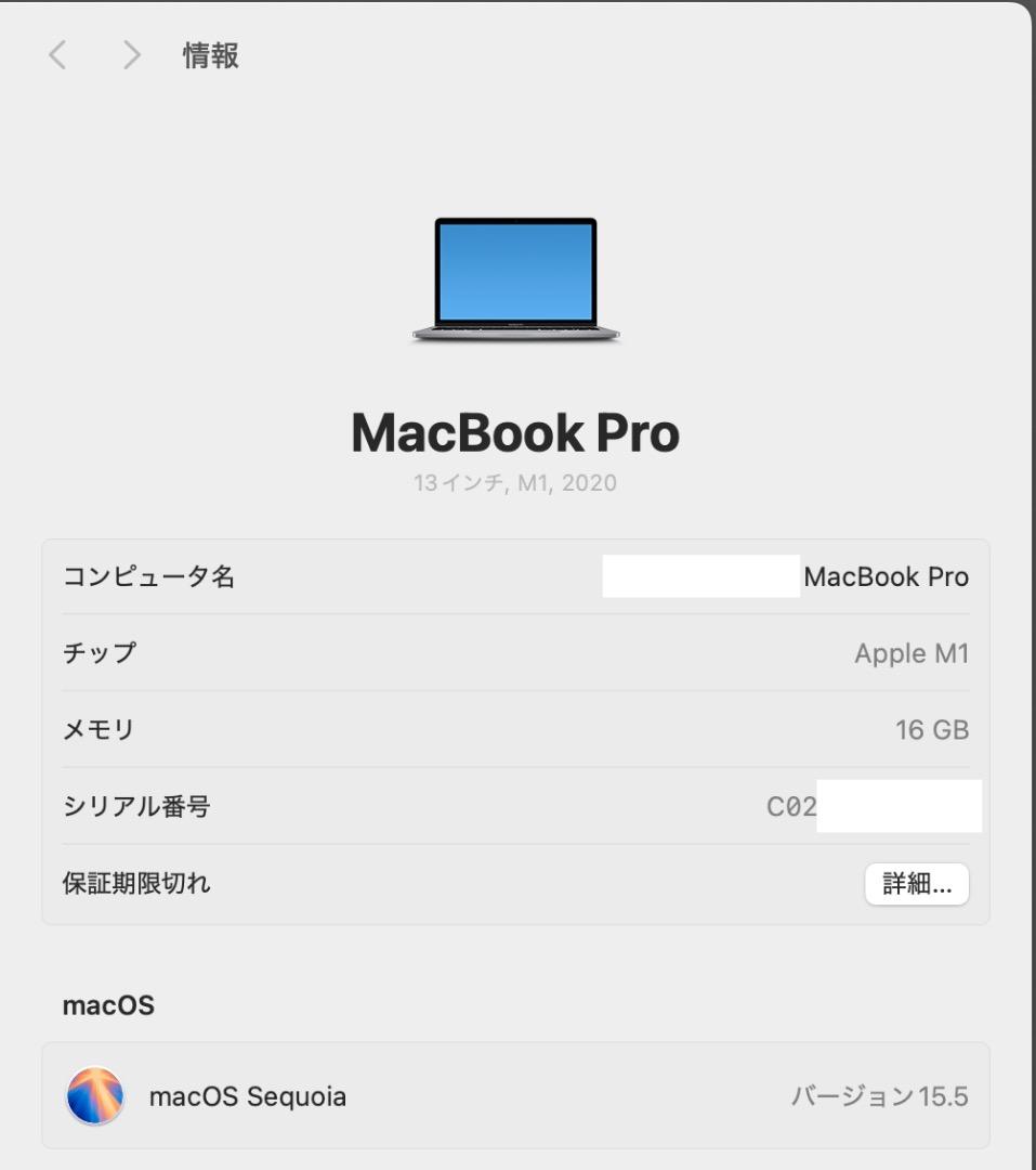【美品】MacBook Pro M1 13インチ 16GB 1TB SSD