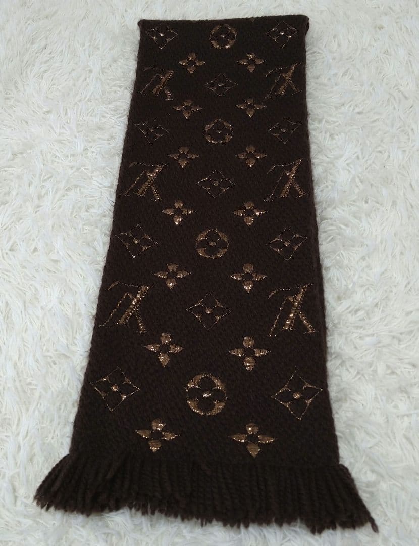 LOUIS VUITTONルイヴィトン国内正規ロゴマニアモノグラムマフラーマロン