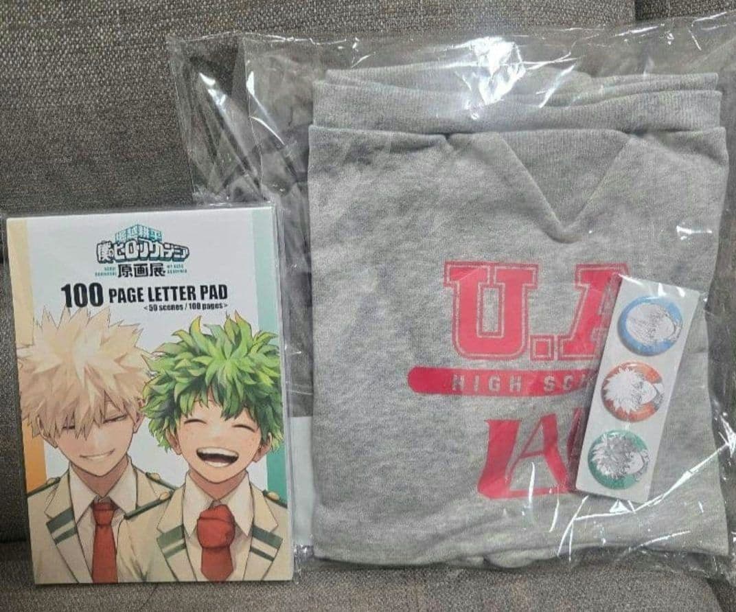 ヒロアカ原画展レターパッド、スウェットバッグ